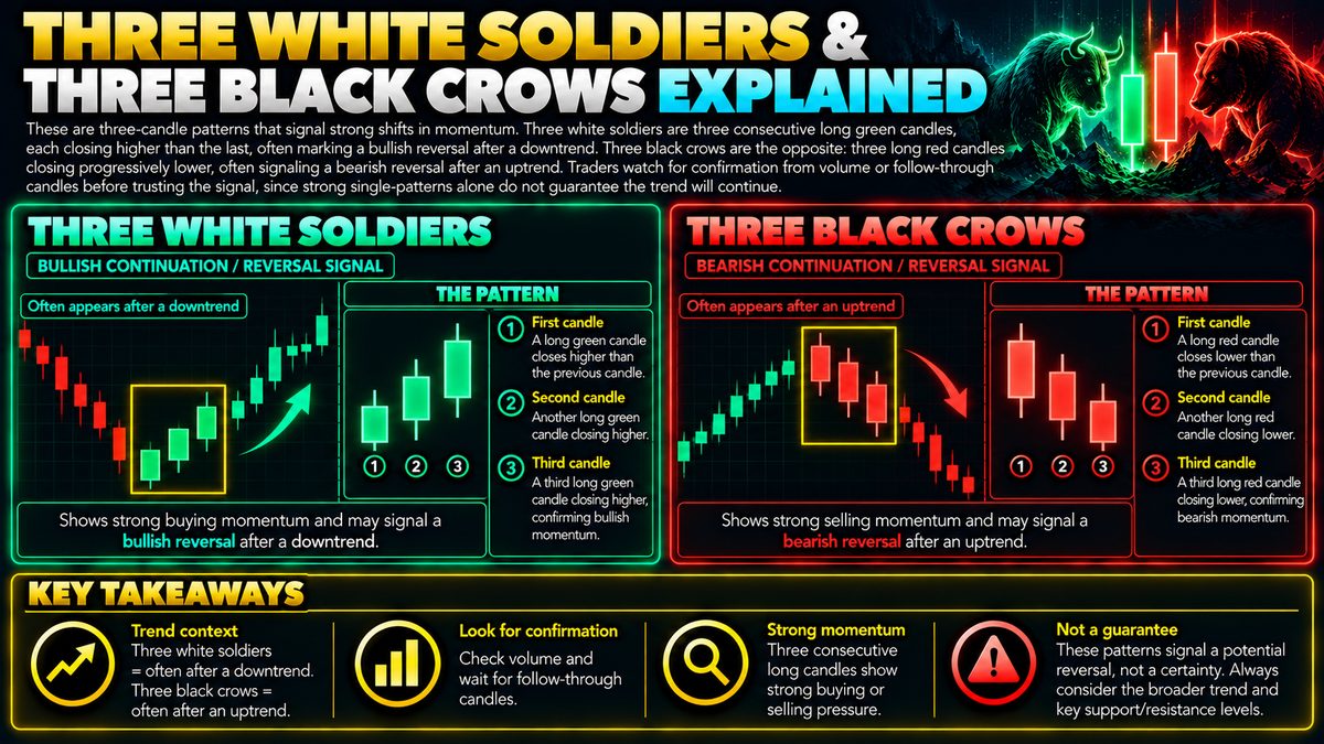 Three White Soldiers and Three Black Crows: What They Mean