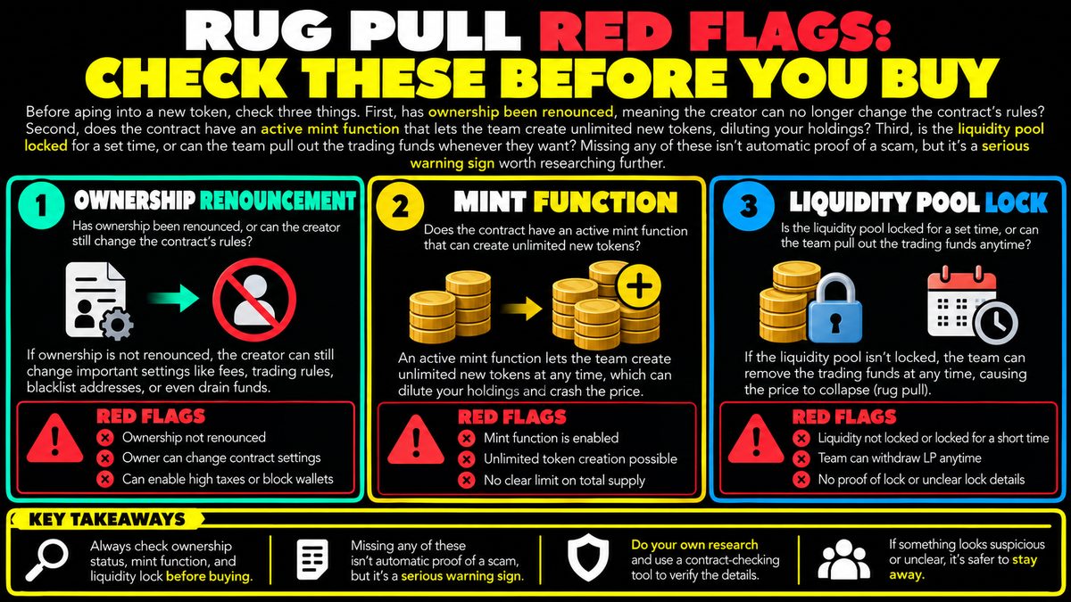 Rug Pull Red Flags: Ownership, Mint Function, Liquidity Locks